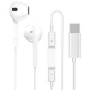 iPhone 15 USB C Headphones Type-C Handsfree Earphone Wired (Only for iPhone 15 Series) with Microphone & Noise Cancelling in-Ear Headset Control for iPhone 15/15 Plus/15 Pro/15 Pro Max, White