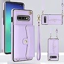 Asuwish Phone Case for Samsung Galaxy S10 Plus Wallet Cover with RFID Blocking Credit Card Holder Wrist Crossbody Strap Lanyard Leather Cell Accessories S10+ S10plus 10S Edge S 10 10plus Women Purple