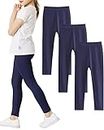 Adorel Girls Leggings Cotton Long Pants Full Length Plain Pack of 3 Navy Blue 6-7 Years (Manufacturer Size: 130)
