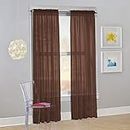 LuxuryDiscounts 2 Piece Solid Chocolate Brown Elegant Sheer Curtains Fully Stitched Panels Window Treatment Drape 60" X 84"