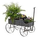 Shine Company 4941GY Decorative Wagon Garden Planter | Wooden Wagon Yard Decor for Outdoor Plants | Small – Gray