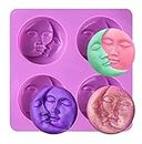 RKPM HOMES Sun & Moon Soaps Molds I Silicone Round Shape Mould I 3D Cake Decor Tools I for Homemade Lotion Bar, Bath Bombs, Polymer Clay, DIY Candle Resin Making Craft Art - 4 Cavity