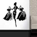 Sticker Mural Filles Fashion Clothing Boutique Window Shop Salon Vinyle Autocollant Fashion Lady Avec Robe Noire Peintures Murales 57 * 61 Cm