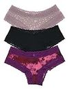 Victoria's Secret Pink Cheekster Panty Set of 3, Lace Trim Mauve Celestial / Black / Purple Tie Dye, Medium