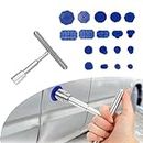 Irinidig 19 PCS Car Dent Repair Puller, Dent Detach Sheet Suction Cup Puller Repair with T-Shape Puller, Paint-Free Body Dent Hail Damage Repair Parts, Universal Accessories for Most Cars (Blue)
