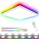 RGB Bathroom Lights Ceiling, 24W 3200LM led ceiling light with Color Changing, 3000-6000K Dimmable, Timer & Memory, IP54 Waterproof Square Flush Ceiling Lighting for Bedroom Kitchen Living Room Office