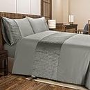 Bronwen Mathews King Size Duvet Set Soft Microfibre with Quilted Square Velvet Band Duvet Cover and 2 Pillowcases, Easy Care Wrinkle Free King Bedding Set of 3 Pcs (Linen, King)
