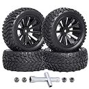 AllinRC Height 2.99 inch / 76mm Rubber RC Car Tires & Wheel Rims Foam Inserts 12mm Hex Hubs (Set of 4)