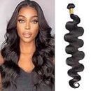 Huarisi 24 Inch Body Wave Bundles Human Hair Weave, 1 Bundle Brazilian Body Wave Hair Bundles for Black Women, 10A Brazilian Wavy Hair Extensions Weft 100g Natural Color Sew in