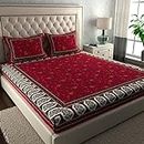La Verne104 TC 100% Cotton Jaipuri Rjasathani Hand Print Bedsheet with 2 Pillow Covers (Red)