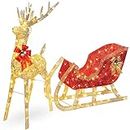 Best Choice Products Lighted Christmas 4ft Reindeer & Sleigh Outdoor Yard Decoration Set w/ 205 LED Lights, Stakes, Zip Ties - Gold