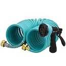 AUTOMAN EVA Recoil Garden Hose 25ft - Includes 7 Pattern Spray Nozzle,Curly Water Hose 25 Foot,Watering Coil,Retractable,Corrosion Resistant Garden Coil Hose.