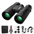 10x42 Binoculars for Adults High Powered with Phone Adapter and Tripod - HD Large View with Clear Low Light Vision, Lightweight Easy Focus for Bird Watching Hunting Travel Stargazing