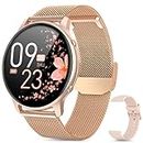 Smart Watches for Women, 2022 ALL-NEW SmartWatch for Android Phones and iPhone with Stainless Steel Band, 3ATM Waterproof Fitness Tracker with Sleep, Heart Rate, Blood Oxygen Monitor, Rose Gold