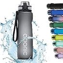 Adoric Trinkflasche für den Sport [BPA -freies Tritan] 1l, wasserdicht, aus Kunststoff, für Sport, Radfahren, Camping, Outdoor, Yoga, Gym (Grau)