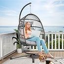 YITAHOME Hanging Egg Swing Chair with Stand Egg Chair Wicker Indoor Outdoor Hammock Egg Chair with Cushions 330lbs for Patio, Bedroom, Garden and Balcony, Dark Gray(Stand Included)