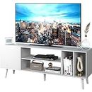 Yusong TV Stand for 55/65 inch TV, Mid Century Modern TV Console Table, Media Entertainment Center with Storage for Living Room Bedroom, Wood TV Cabinet, Oak White