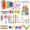 ELECLAND 30 Pcs Musical Instruments for Toddlers Music Wooden Toys Baby Educational Percussion Rhythm Drum Sensory Toys for Babies Kids Gift