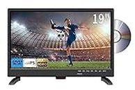 ZOSHING TV 19inch,TV with dvd player/T2 Freeview channels,Full HD IPS 1080P screen with HDMI and USB port,12v car cable/AC powered for RV,Bedroom,Campervan(UK-2023)