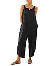 Jacansi Womens Casual Overalls Loose Casual Baggy Sleeveless Overall Long Jumpsuit Playsuit Trousers Pants Romper Black L