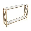 Priti p- Engineered Wood 2 Tier Console Table | End Table Side Table Console Table for Living Room Hall Bedroom Office | Multipurpose Table for Home Decor (Color: White Plank with Golden Frame)