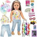 ZITA ELEMENT 24 Pcs American 18 Inch Girl Doll Clothes and Accessories for 18 Inch Doll Rainbow Unicorn Pattern Suitcase Set