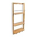 Relaxdays Wall-Mounted Bathroom Rack, With 3 Shelves And 3 Hooks, Bamboo, Includes Rail, Natural Brown