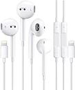 2 Pack-Apple Earbuds/iPhone Headphones/Lightning [Apple MFi Certified] Wired Earphones Built-in Microphone & Volume Control Compatible with iPhone 14/13/12/11/8/Pro Max/X/7, Support All iOS System