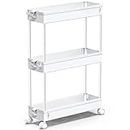 SPACEKEEPER Slim Rolling Storage Cart, 3 Tier Bathroom Storage Organizer Laundry Room Utility Cart Mobile Shelving Unit, Multi-Purpose for Kitchen Office Bathroom Laundry Narrow Places, White