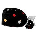 Star Scrub Caps Hats Women Bouffant Working Hat Ponytail Holder for Women Long Hair Covers 2PCS