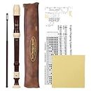 Heysland Descant Recorder Professional Detachable ABS Soprano 8 Hole Baroque Style Recorders Instrument with Thumb Rest Storage Bag Fingering Chart Classroom Wind Instruments Coffe