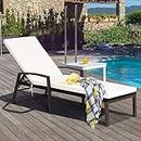 COSTWAY Patio Rattan Lounge Chair Chaise Recliner Back Adjustable Cushioned Garden White