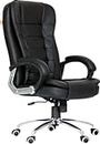 ROAR WOOD High Back Black Leather Executive Boss Director | Manager Study Desk Chair Gaming Special Office Revolving 360 Fully Adjustable Ultimate Comfort and Style High Back Black