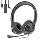 USB Headset with Microphone Noise Cancelling & Audio Controls, 3.5mm/USB Jack 2-In-1 Computer Office Teams Headsets, PC Headphone for laptop Skype Call Center, Business Chat, Teaching(1-Black)