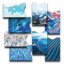 8 RFID Blocking Sleeves, Unique Designs and Arts in Blue, Anti-Theft Credit Card Holder, Credit Card Protector, Easy to Recognize, Sturdy and Perfect size for cards