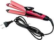 GRAVITY 2 in 1 Hair Straightener and Curler(2 in 1 Combo) hair straightening machine, Beauty Set of Professional Hair Straightener Hair Straightener and Hair Curler with Ceramic Plate For Women, Pink