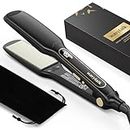 Wavytalk Hair Straightener, 1.7" Flat Iron 100% Titanium Floating Plates Professional Straightener for Long & Thick Hair with Digital LCD Display Dual Voltage Hair Straightener Instant Heating, Black