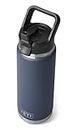 YETI Rambler, Stainless Steel Vacuum Insulated Straw Bottle with Straw Cap, Navy, 26oz (769ml)