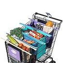 Lotus Trolley Bag - Reusable Shopping Bags (Set of 4), Grocery Bags with Insulated Cooler & Egg/Wine Holder, Foldable, Washable Grocery Cart Bags, Multi-use Tote Bags (Purple, Turquoise, Blue, Brown)