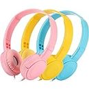 3 Pcs Kids Headphones Multi Color with Microphone 3.5 mm Jack Stereo Headphones Adjustable Wired on Ear Headphones for School Classroom Children Girls Boy Teen Computer Tablet Library Travel Airplane