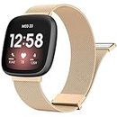 Leonids Metal Band for Fitbit Versa 4 Bands, Fitbit Sense 2 Bands Women Men, Stainless Steel Mesh Loop Adjustable Strong Magnetic Replacement Straps for Fitbit Versa 4/Fitbit Sense 2 Smartwatch (Rose Gold)