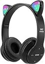 Daemon Cat Ear Headphones for Girls/Women/Kids with Mic&Light Up Cat,85dB Safe Volume Limited,Foldable Headphones for Online Learning School/Travel/Smartphone,Support 3.5mm Audio (Coal Black)
