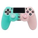 RALAN Greenish Pink Controller Skin Silicone for PS4, Non-Slip Grip Cover Protector Compatible with Playstation 4/PS4 Slim/PS4 Pro Controllers with 2 Thumb Grip Caps.