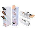 Bengvo Translucent White Pen Stand For Office And School, Pend Holder Organizer For Home supplies And Office Stationary With 4 Compartment (Pack of 2pcs, Plastic)