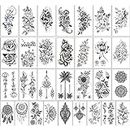 Rtinle 30 Sheets Fake Tattoos, Unique Black Temporary Tattoo Stickers, Waterproof Temporary Tattoos For Men Women, Neck Arm Thigh Flower Tattoo Sticker For Kids Adults