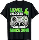X.Style Level 4 Unlocked Video Game 4 Years Old Boy 4th Birthday ds1214 T-Shirt (S) Black