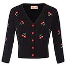 Belle Poque Women's 1950s Pin Up Vintage Inspired Embroidery Cardigan Sweater Coat Black Size XL