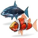 Remote Control Air Shark Balloon Inflatable Flying Air Toy Swimming Fish Helium Balloon Fish Toy Gifts Party Decoration RC Animal Toy for Kids (Goldfish+Shark, 2 Pack)