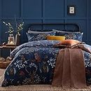 furn. Parure de lit Double 3 pièces en Coton et Polyester Motif forêt Bleu Marine