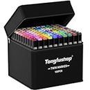 Tongfushop 100 Colored Marker Set, Colouring Pens, Art Pens, Felt Tip Pens, Double Tip Paint Pens for Drawing, Sketching, Anime and Manga with Carrying Case and Storage Base
